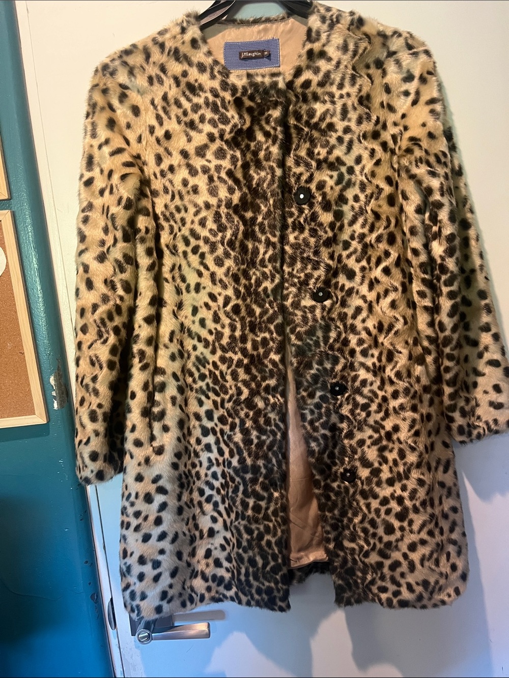 J. McLaughlin Leopard-Print Faux Fur Coat in Beige and Black